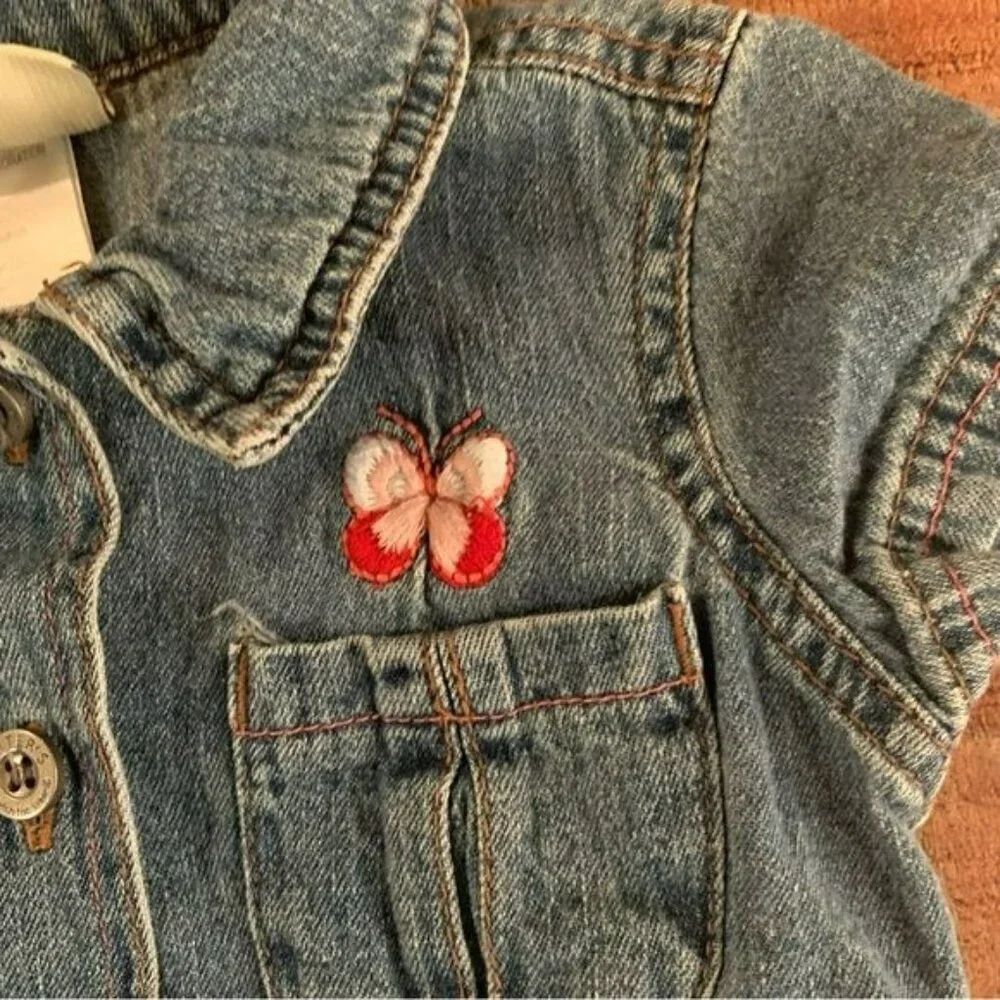 Carters vintage girls denim dress with embroidered flowers and butterflies -4T
